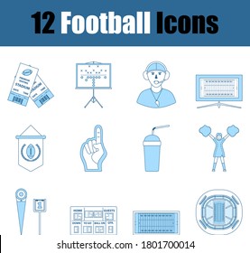 Football Icon Set. Thin Line With Blue Fill Design. Vector Illustration.
