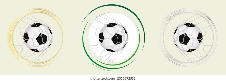 Football icon set, three version of soccer ball in net. Vector sport icon collection.