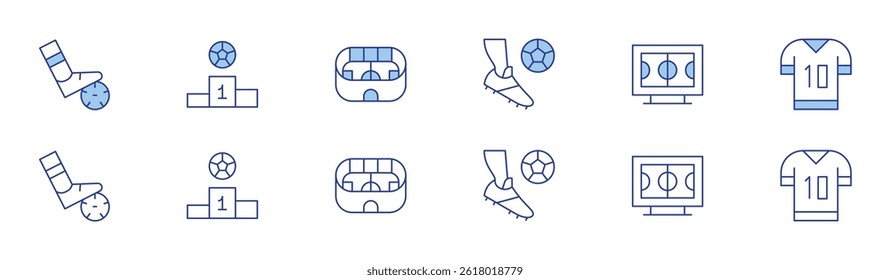 Football icon set in two styles, Duotone and Thin Line style. Editable stroke. soccer, podium, stadium