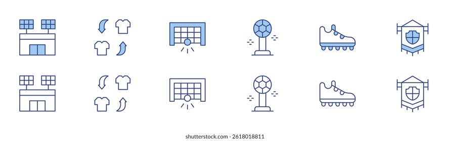 Football icon set in two styles, Duotone and Thin Line style. Editable stroke. football, football trophy, switch, shoe