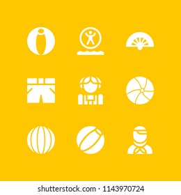 football icon set with zorbing, shorts and fan vector icons for web and graphic design