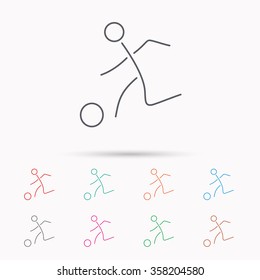 Football icon. Soccer sport sign. Team goal game symbol. Linear icons on white background.