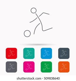 Football icon. Soccer sport sign. Team goal game symbol. Linear icons in squares on white background. Flat web symbols. Vector