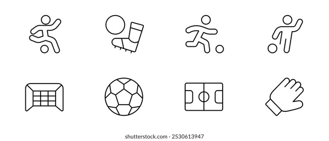 Football icon, soccer icon vector set design with Editable Stroke. Line, Solid, Flat Line, thin style and Suitable for Web Page, Mobile App, UI, UX design.