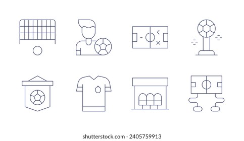 Football icons. Editable stroke. Containing soccer, football trophy, football, flag, player, football shirt.