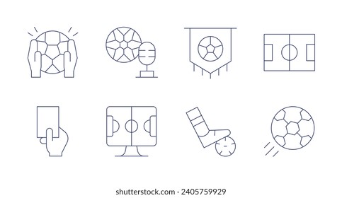 Football icons. Editable stroke. Containing goalie, red card, football, pennant, soccer, football field.