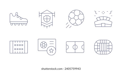 Football icons. Editable stroke. Containing stadium, shoe, field, flag, card, football, football field.
