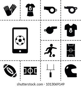 Football icons. set of 13 editable filled football icons such as gloves, helmet, whistle