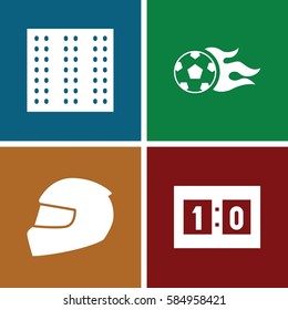 football icons set. Set of 4 football filled icons such as field, football ball, sport score