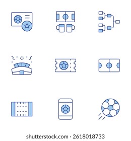 Football icons set. Line Duotone style, editable stroke. football, football field, field, ticket, football card, stadium, tournament.