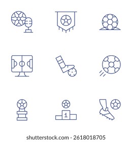 Football icons set. Thin Line style, editable stroke. football, football award, pennant, soccer, podium.