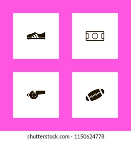 football icons. football stadium, rugby ball, football shoe and whistle vector icons set