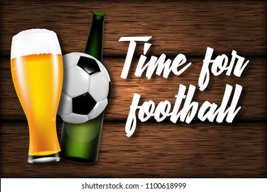 Football illustration with beer, glass and ball