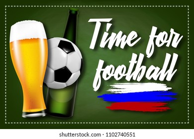 Football illustration with beer, glass and ball