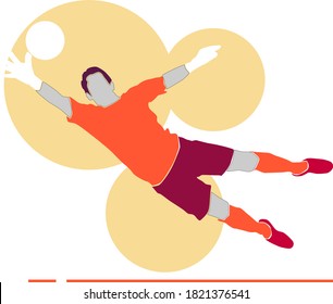 Football ilustration.The goalkeeper jumps and will catch the ball