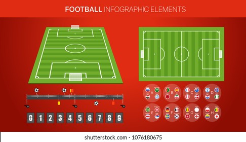 Football infographic elements. Soccer match statistics template. Flat design