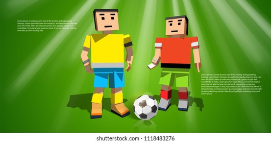 football infographics football players with the ball. Soccer player against the background of the stadium FIFA world cup. Welcome to Russia. Football player in Russia 2018