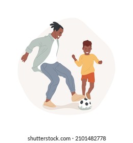 Football Isolated Cartoon Vector Illustration. Family Leisure Time Outdoors, Playing Soccer On Backyard, Father And Son Play Ball On A Grass, Sport Yard Game, Fun Football Cartoon Vector.