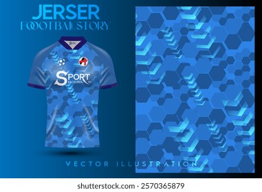 Football Jersey Color and Tone: The jersey is predominantly blue with gradients that give it a lively and energetic feel, using different shades of dark and light blue.