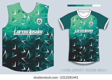 Diseño de Jersey de Fútbol: Este diseño, audaz y moderno, presenta colores vivos de azul eléctrico y negro. Las líneas dinámicas transmiten movimiento y velocidad, mientras que el logo de un equipo destacado añade un toque contemporáneo.