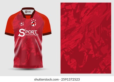 The football jersey features a striking red color with dark red sleeves and collar, creating a beautiful and bold look. The unique graphic pattern gives it a dimensional and powerful look.