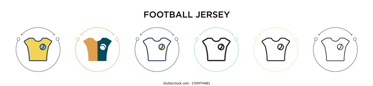 Football jersey icon in filled, thin line, outline and stroke style. Vector illustration of two colored and black football jersey vector icons designs can be used for mobile, ui, web
