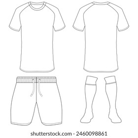 Football jersey t-shirt and pants mockup template vector design. Front and back view soccer uniform