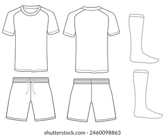 Football jersey t-shirt and pants mockup template vector design. Front and back view soccer uniform