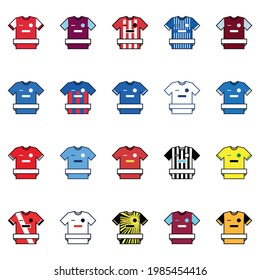 Football jerseys with name tag of teams from the league. Vector sport illustration.