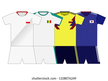 Football kit 2018. Poland, Senegal, Colombia, Japan