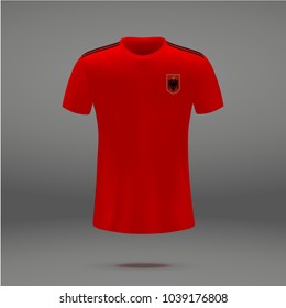 football kit of Albania with coat of arms, t-shirt template for soccer jersey. Vector illustration