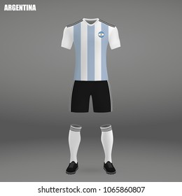 football kit of Argentina 2018, t-shirt template for soccer jersey. Vector illustration