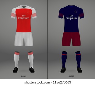 football kit Arsenal London 2018-19, shirt template for soccer jersey. Vector illustration