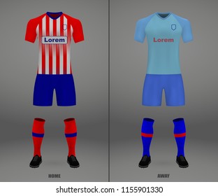 football kit Atletico Madrid 2018-19, shirt template for soccer jersey. Vector illustration