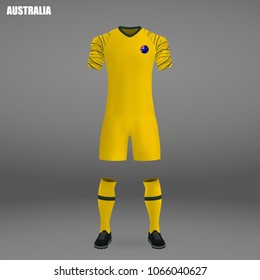 football kit of Australia 2018, t-shirt template for soccer jersey. Vector illustration