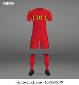 football kit of Belgium 2018, t-shirt template for soccer jersey. Vector illustration