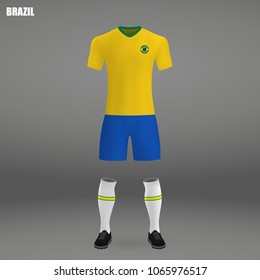 football kit of Brazil 2018, t-shirt template for soccer jersey. Vector illustration