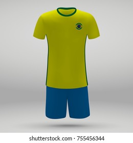 football kit of Brazil with flag, t-shirt template for soccer jersey. Vector illustration