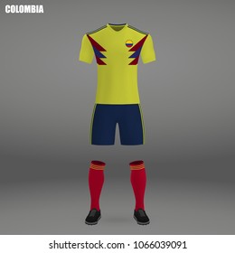 football kit of Colombia 2018, t-shirt template for soccer jersey. Vector illustration