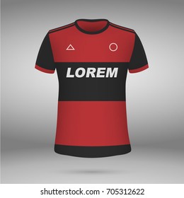 football kit of Flamengo 2017-2018, t-shirt template. soccer jersey. Vector illustration