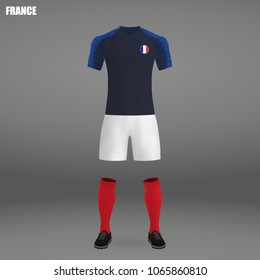 football kit of France 2018, t-shirt template for soccer jersey. Vector illustration