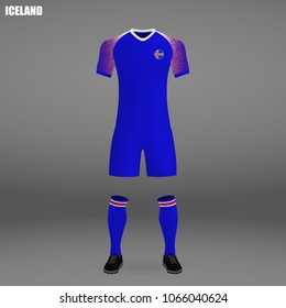 football kit of Iceland 2018, t-shirt template for soccer jersey. Vector illustration