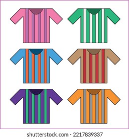 Football kit for kids. Set of bright striped t-shirts for team sports