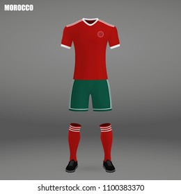 football kit of Morocco 2018, t-shirt template for soccer jersey. Vector illustration