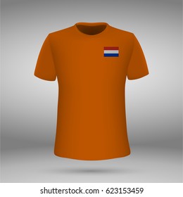 football kit of Netherlands with flag, t-shirt template for soccer jersey. Vector illustration
