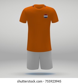 football kit of Netherlands with flag, t-shirt template for soccer jersey. Vector illustration