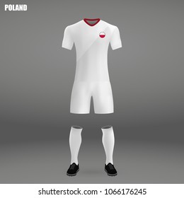 football kit of Poland 2018, t-shirt template for soccer jersey. Vector illustration