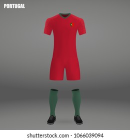 football kit of Portugal 2018, t-shirt template for soccer jersey. Vector illustration