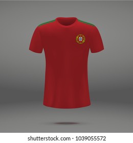 football kit of Portugal with coat of arms, t-shirt template for soccer jersey. Vector illustration