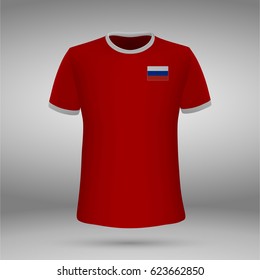 football kit of Russia with flag, t-shirt template for soccer jersey. Vector illustration